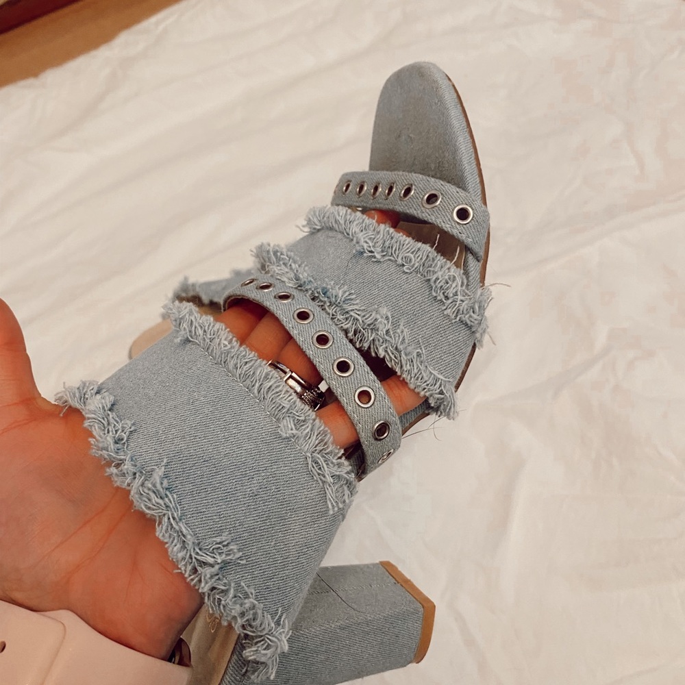 Denim Heeled Mules